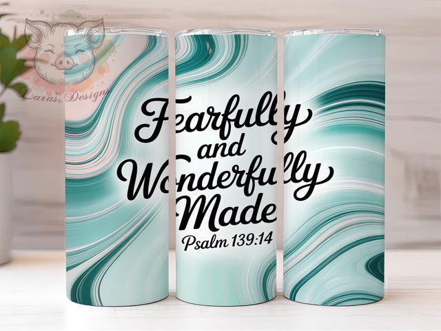 Psalm 13914 Scripture Faith Tumbler, Bible Verse Wrap, 20Oz Skinny Tumbler, Fearfully And Wonderfully Made, Christian Sublimation Design, Faith-Inspired Tumbler, Spiritual Scripture Wrap Sublimation Lara' s Designs 