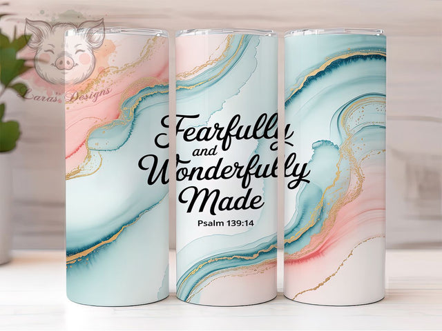 Psalm 13914 Scripture Faith Tumbler, Bible Verse Wrap, 20Oz Skinny Tumbler, Fearfully And Wonderfully Made, Christian Sublimation Design, Faith-Inspired Tumbler, Spiritual Scripture Wrap Sublimation Lara' s Designs 