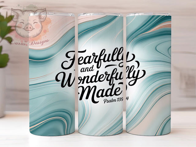 Psalm 13914 Scripture Faith Tumbler, Bible Verse Wrap, 20Oz Skinny Tumbler, Fearfully And Wonderfully Made, Christian Sublimation Design, Faith-Inspired Tumbler, Spiritual Scripture Wrap Sublimation Lara' s Designs 