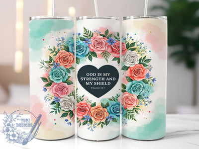 Psalm 287 Blooming Roses 20oz Tumbler, Faith Design, Christian Tumbler, Blooming Roses, Teal Coral Pink, Blue Wildflowers, Sublimation PNG Sublimation ToriDesigns 