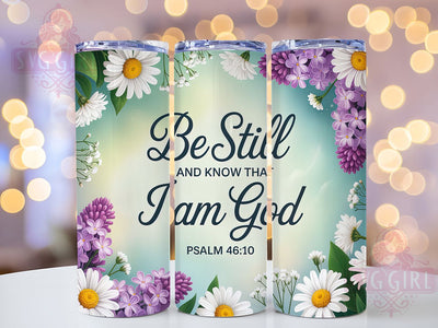 Psalm 4610 Floral Art 20oz Tumbler, Psalm 4610 Cup Wrap, Daisy Floral Faith Design, Sublimation Tumbler Wrap, 20Oz Tumbler Design, Artistic Scripture Cup, Seamless Christian Floral Wrap Sublimation SvggirlplusArt 