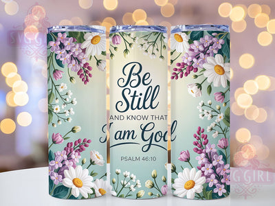 Psalm 4610 Floral Art 20oz Tumbler, Psalm 4610 Cup Wrap, Daisy Floral Faith Design, Sublimation Tumbler Wrap, 20Oz Tumbler Design, Artistic Scripture Cup, Seamless Christian Floral Wrap Sublimation SvggirlplusArt 