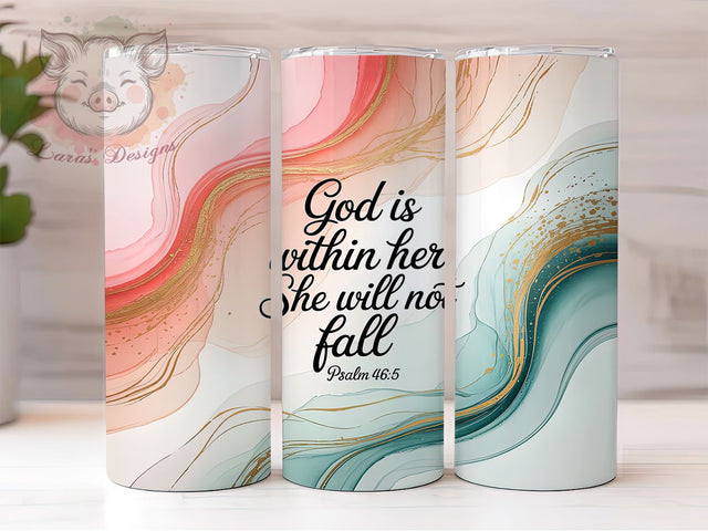Psalm 465 Christian Faith Tumbler, Bible Verse Wrap, 20Oz Skinny Tumbler, Christian Sublimation Design, Faith-Inspired Tumbler, God Is Within Her Wrap, Spiritual Floral Tumbler Sublimation Lara' s Designs 