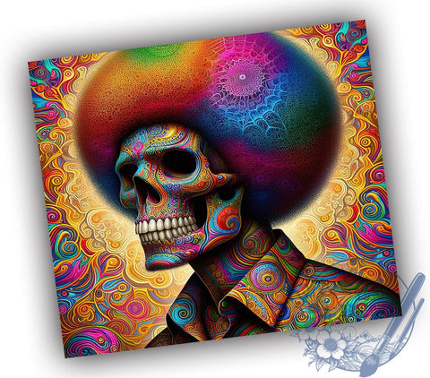 Psychedelic Afro Skeleton 20 oz Skinny Tumbler Sublimation Design, Straight And Tapered Tumbler Wrap, Instant Digital Download PNG Sublimation ToriDesigns 