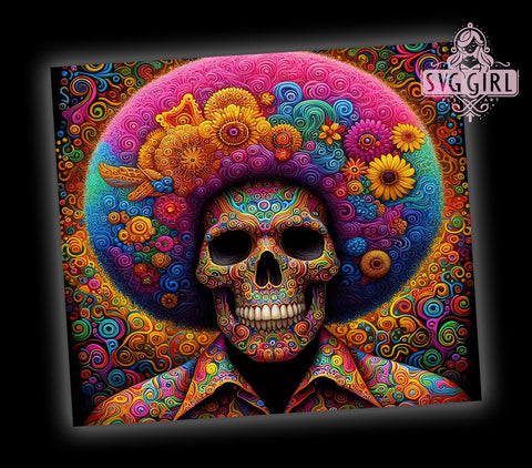 Psychedelic Afro Skeleton 20oz Tumbler Wrap Sublimation Design, Straight Tapered Tumbler Wrap, Skeleton Tumbler Png, Instant Digital Download Sublimation SvggirlplusArt 
