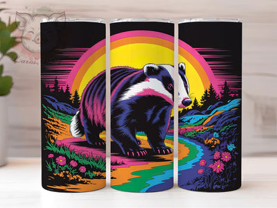 Psychedelic Badger Trippy Sunset 20oz Tumbler Wrap, Wildlife Animal, Colorful Sunset, Trippy Design, Animal Illustration, 20oz Tumbler Wrap, Sublimation PNG Sublimation Lara' s Designs 