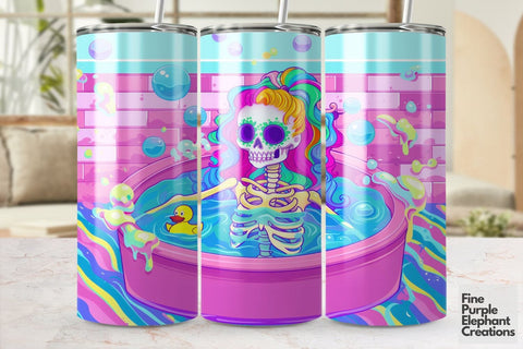 Psychedelic Bath Skeleton Sublimation Tumbler Wrap Sublimation Fine Purple Elephant Creations 