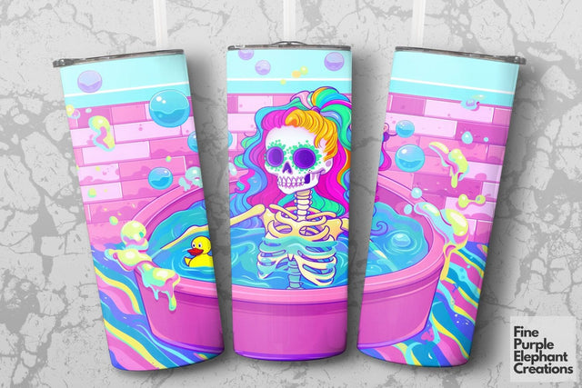 Psychedelic Bath Skeleton Sublimation Tumbler Wrap Sublimation Fine Purple Elephant Creations 