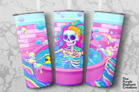Psychedelic Bath Skeleton Sublimation Tumbler Wrap Sublimation Fine Purple Elephant Creations 