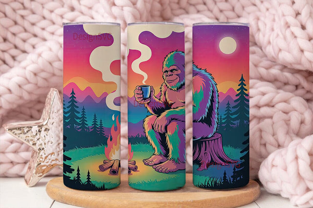 Psychedelic Bigfoot Campfire 20oz Sublimation DesignSVG 