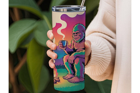 Psychedelic Bigfoot Campfire 20oz Sublimation DesignSVG 