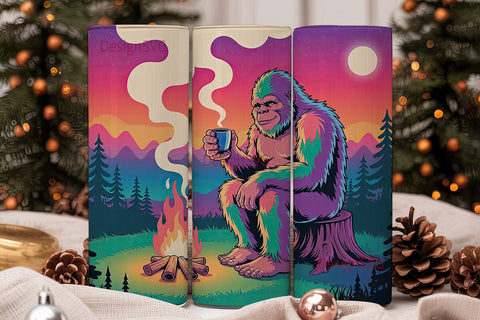 Psychedelic Bigfoot Campfire 20oz Sublimation DesignSVG 