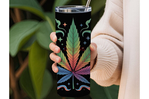 Psychedelic Cannabis Leaf Tumbler Wrap Sublimation DesignSVG 