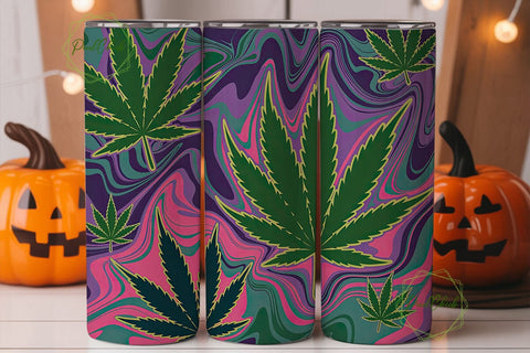 Psychedelic Cannabis Leaves Tumbler Wrap Sublimation PixelChick 