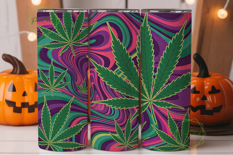 Psychedelic Cannabis Leaves Tumbler Wrap Sublimation PixelChick 