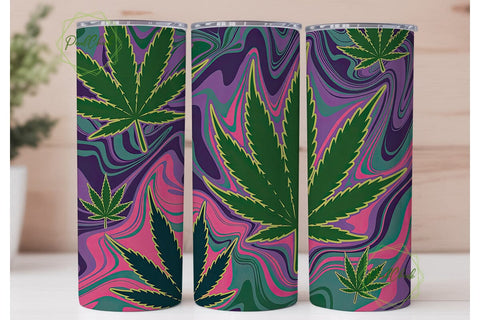 Psychedelic Cannabis Leaves Tumbler Wrap Sublimation PixelChick 