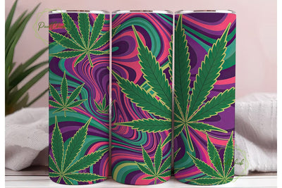 Psychedelic Cannabis Leaves Tumbler Wrap Sublimation PixelChick 