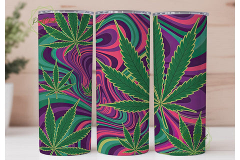 Psychedelic Cannabis Leaves Tumbler Wrap Sublimation PixelChick 