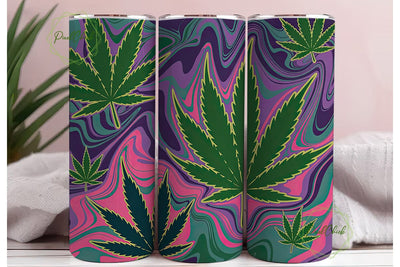 Psychedelic Cannabis Leaves Tumbler Wrap Sublimation PixelChick 