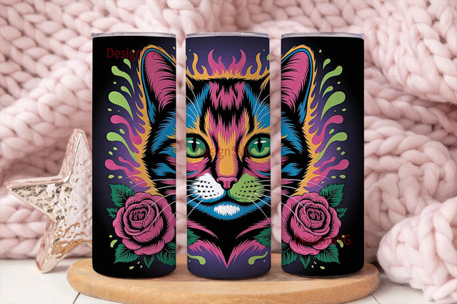 Psychedelic Cat 20oz Tumbler Wrap Sublimation DesignSVG 