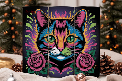 Psychedelic Cat 20oz Tumbler Wrap Sublimation DesignSVG 