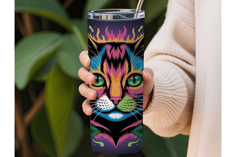 Psychedelic Cat 20oz Tumbler Wrap Sublimation DesignSVG 