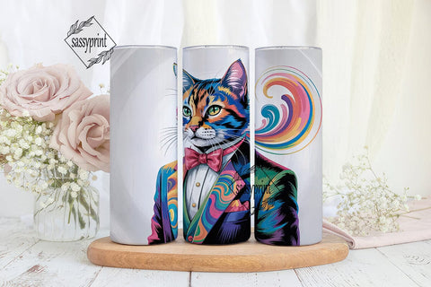 Psychedelic Cat Tumbler Wrap Sublimation sassyprint 