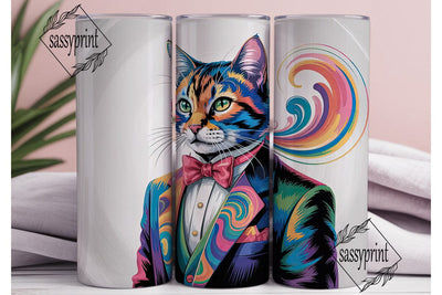 Psychedelic Cat Tumbler Wrap Sublimation sassyprint 