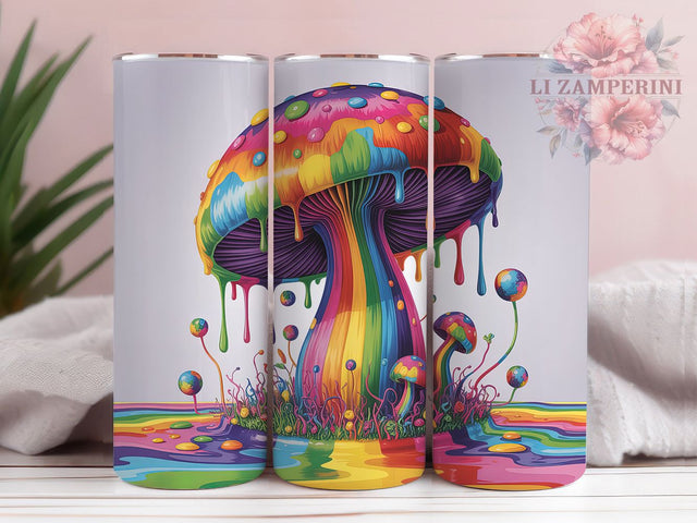 Psychedelic Colorful Mushroom Tumbler Wrap, Vibrant Shroom Wrap, 20Oz Sublimation Design, Colorful Mushroom Cup, Trippy Drinkware Wrap, Boho Shroom Tumbler, Festival Coffee Tumbler Sublimation Li Zamperini 