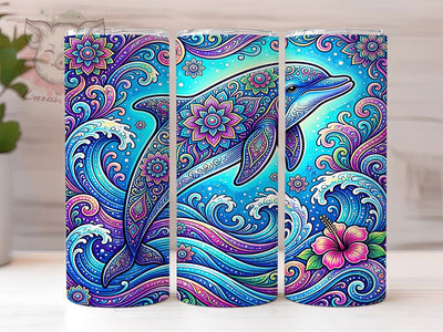 Psychedelic Dolphin 20oz Tumbler, Psychedelic Art, Dolphin Motif, Ocean Theme, Colorful Pattern, Whimsical Style, Skinny Tumbler, Sublimation PNG Sublimation Lara' s Designs 