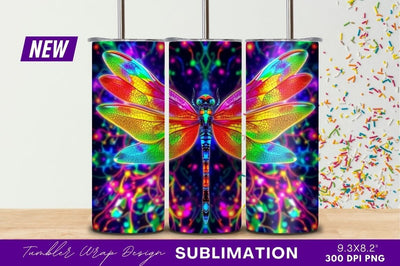 Psychedelic dragonfly vibrant colors abstract tumbler png Sublimation Regulrcrative 