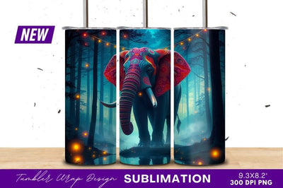 Psychedelic Elephant In Enchanted Forest Tumbler Png Sublimation Regulrcrative 