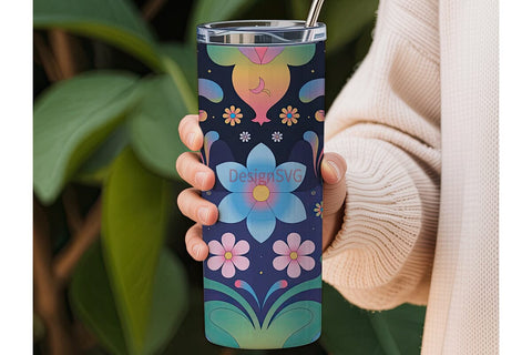 Psychedelic Floral 20oz Tumbler Wrap Sublimation DesignSVG 