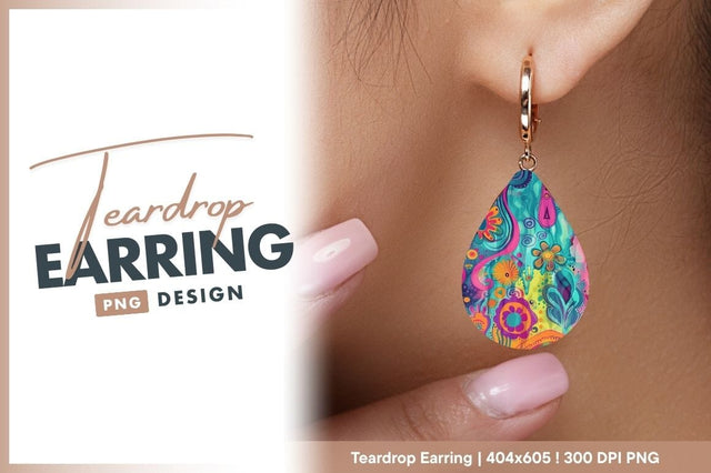 Psychedelic floral background colorful artistic teardrop earring png Sublimation Regulrcrative 