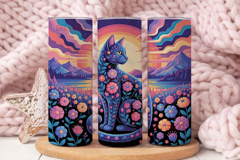 Psychedelic Floral Cat 20oz Tumbler Wrap Sublimation DesignSVG 
