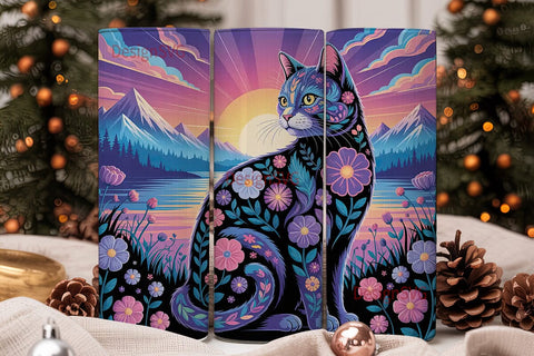 Psychedelic Floral Cat 20oz Tumbler Wrap Sublimation DesignSVG 