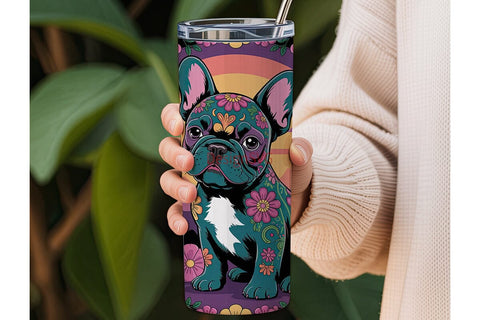 Psychedelic French Bulldog 20oz Tumbler Sublimation DesignSVG 