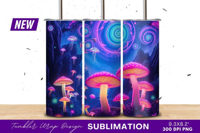 Psychedelic Glowing Mushroom Landscape Tumbler Png Sublimation Regulrcrative 