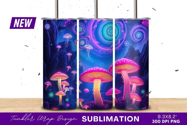 Psychedelic Glowing Mushroom Landscape Tumbler Png Sublimation Regulrcrative 