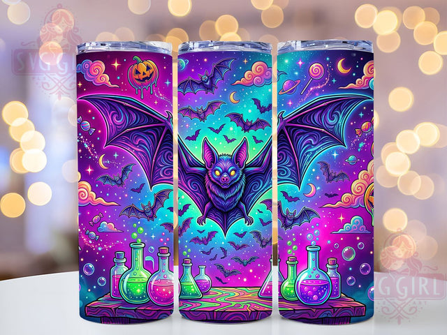 Psychedelic Halloween Bat 20oz Tumbler, Bat Motif, Psychedelic Theme, Halloween Design, Colorful Style, Whimsical Charm, 20oz Wrap, Sublimation Tumbler Sublimation SvggirlplusArt 