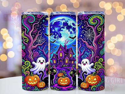 Psychedelic Halloween Haunted House 20oz Tumbler, Haunted House Motif, Psychedelic Art Design, Halloween Theme, Spooky Accent, Trippy Charm, Sublimation Wrap, 20oz Tumbler Sublimation SvggirlplusArt 