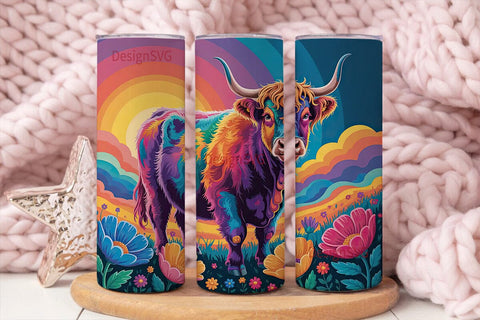 Psychedelic Highland Cow 20oz Tumbler Sublimation DesignSVG 