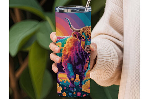 Psychedelic Highland Cow 20oz Tumbler Sublimation DesignSVG 
