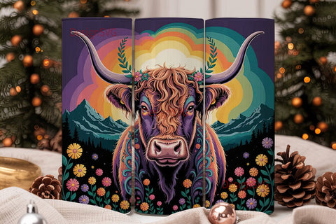 Psychedelic Highland Cow 20oz Tumbler Sublimation DesignSVG 