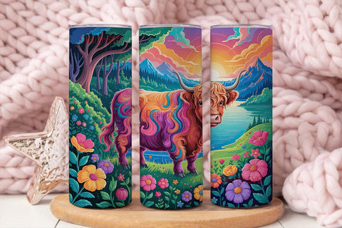 Psychedelic Highland Cow 20oz Tumbler Sublimation DesignSVG 