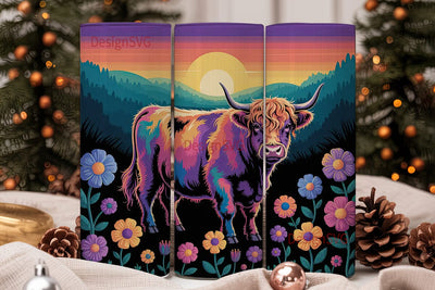 Psychedelic Highland Cow 20oz Tumbler Sublimation DesignSVG 