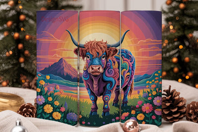 Psychedelic Highland Cow 20oz Tumbler Sublimation DesignSVG 