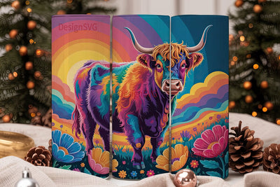 Psychedelic Highland Cow 20oz Tumbler Sublimation DesignSVG 