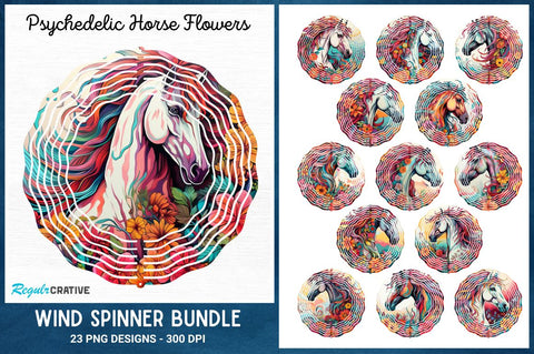 Psychedelic Horse Flowers Wind Spinner Bundle Sublimation Regulrcrative 