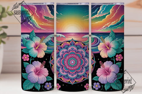 Psychedelic Mandala & Hibiscus Tumbler Sublimation sassyprint 